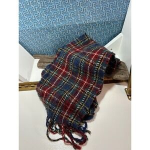 Farquharson-Black Scotland 100% Pure New Wool Plaid‎ Scarf Navy Red Fringe